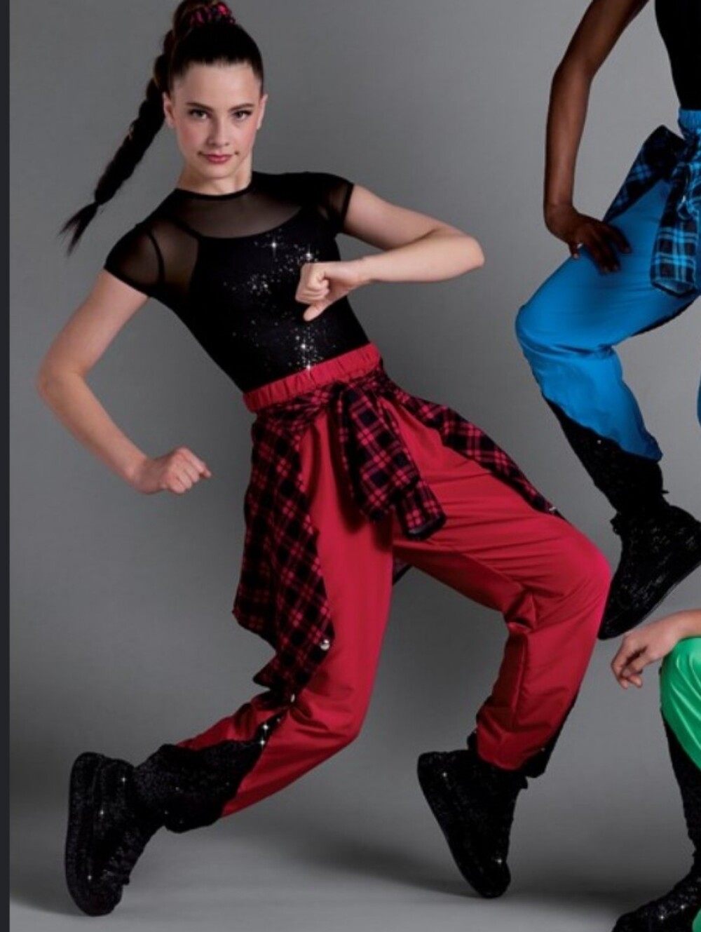 Weissman Adult Small Red & Black Sequin Mesh Hip Hop Jumpsuit Dance Costume
